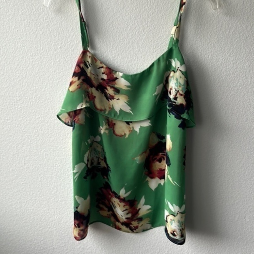 CAbi top floral tank green navy adjustable strap’s size medium style #3264